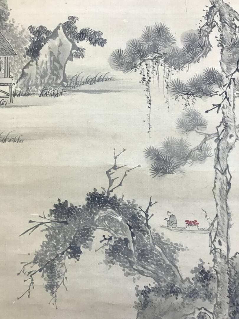 真作/日根対山/山水人物図/山水図/掛軸/名家伝来/AE-53