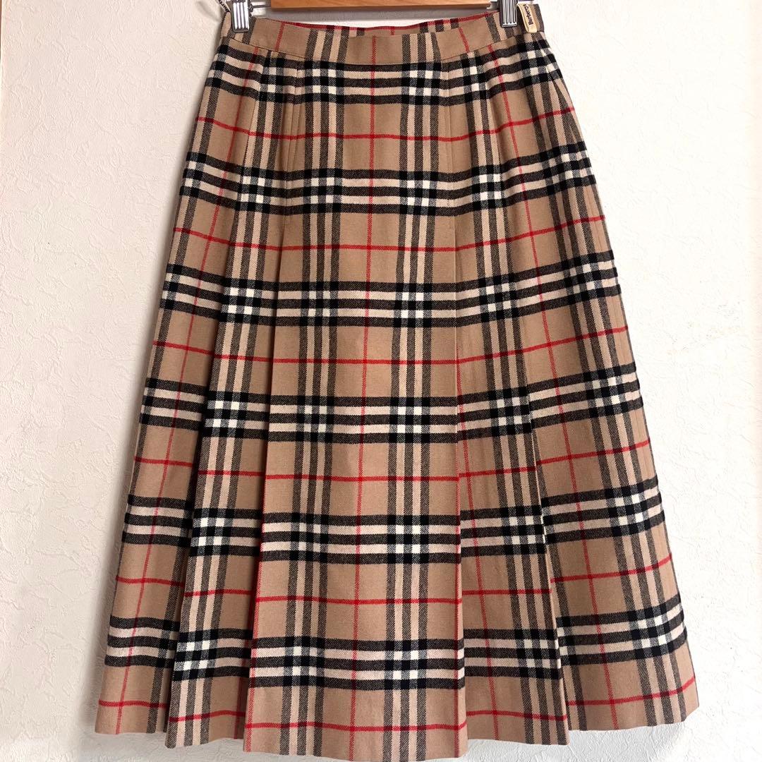 Burberry ノバチェック ウール プリーツ Aライン ミモレ スカート L