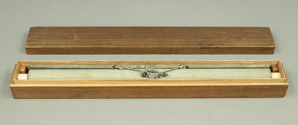 尾竹竹坡 明治11-昭和11 新潟 画家 浮世絵師 掛軸 肉筆 絹本 山水 合箱