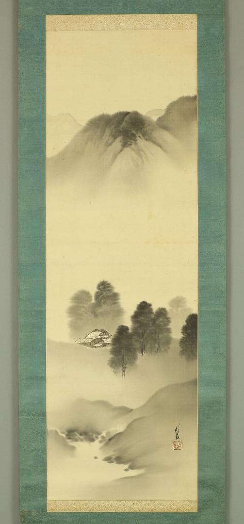 尾竹竹坡 明治11-昭和11 新潟 画家 浮世絵師 掛軸 肉筆 絹本 山水 合箱