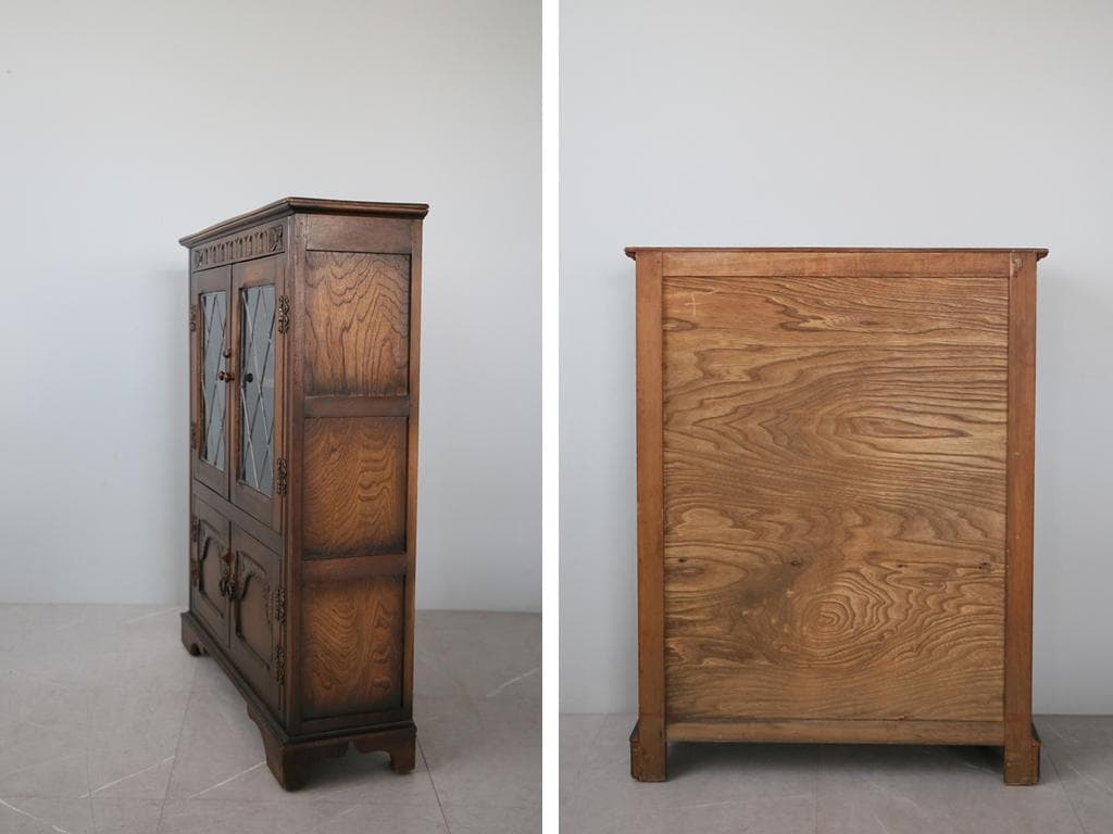 英国アンティーク木製ブックケースキャビネット/本棚/食器棚/飾り棚(91-163