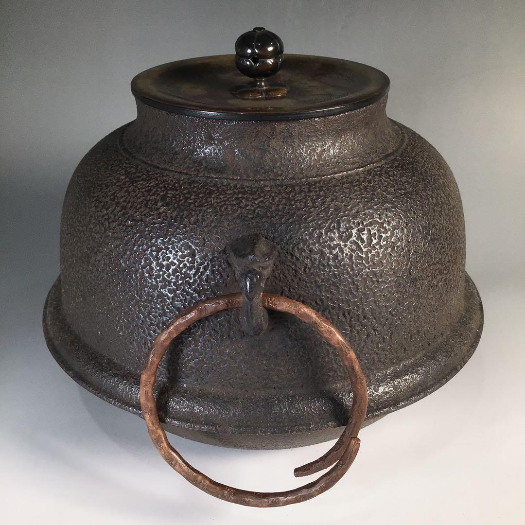 Ｍ６６２　茶釜　『釜師　門脇喜平造』『斑紫銅蓋』『真形釜』　共箱　茶道具