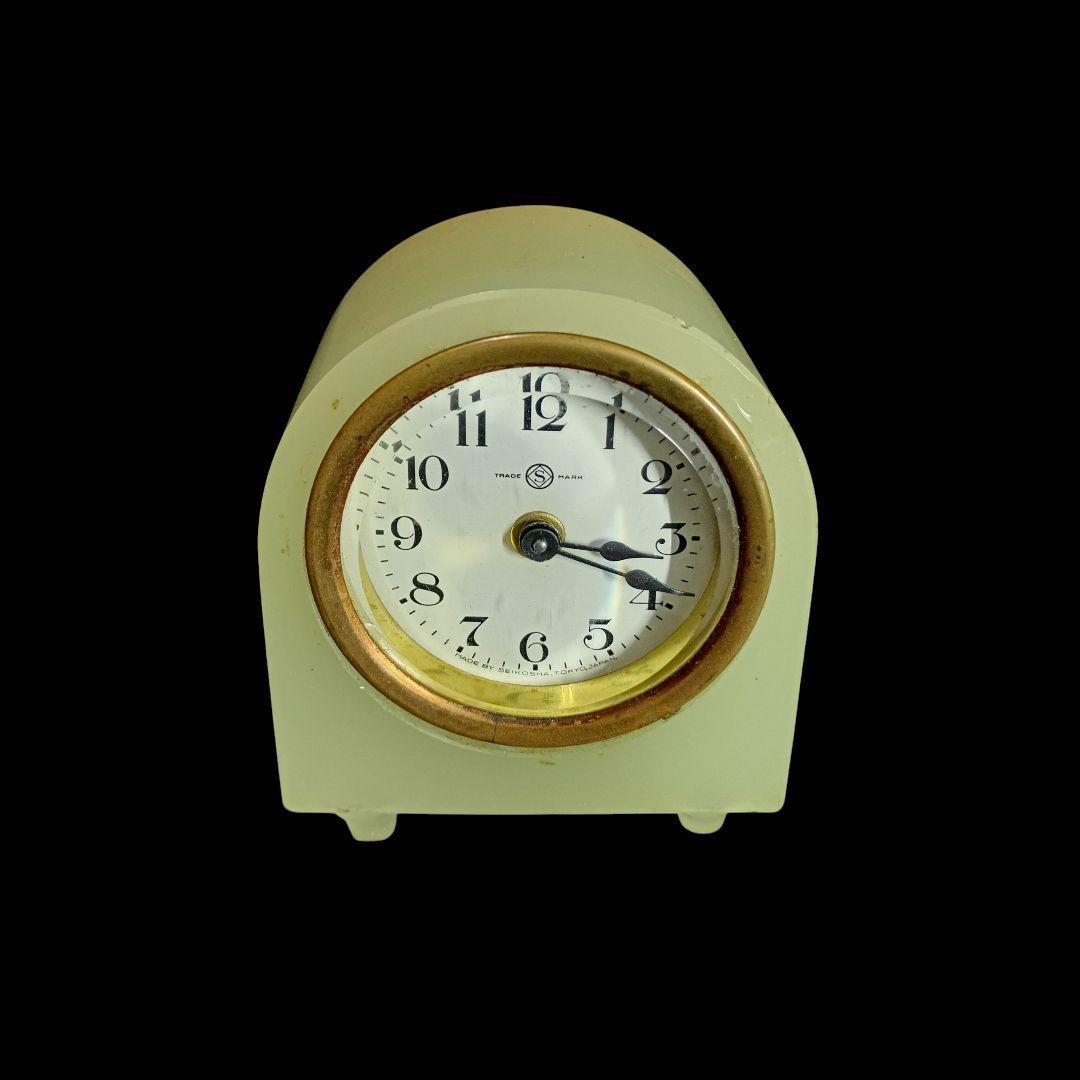 ウランガラス　置時計　ゼンマイ式　レトロ　グリーン【動作確認済み】