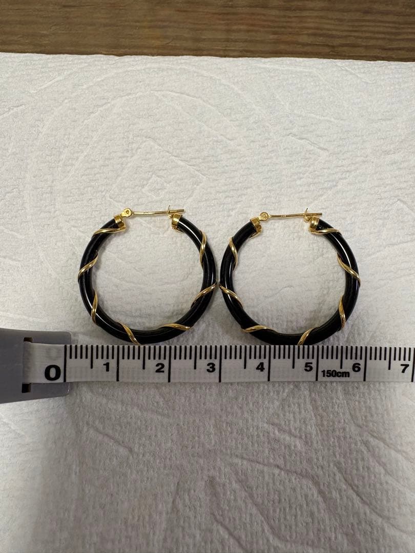 K18 フープ ピアス オニキス 黒