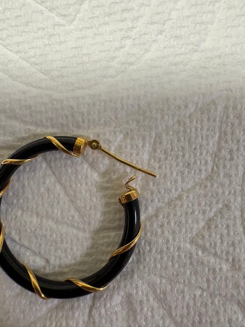 K18 フープ ピアス オニキス 黒