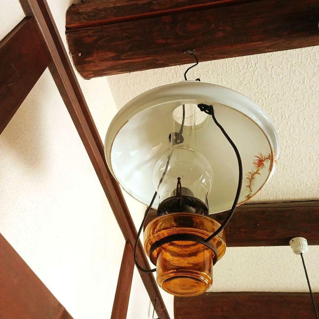 アンティーク吊りオイルランプ　　　アンバー