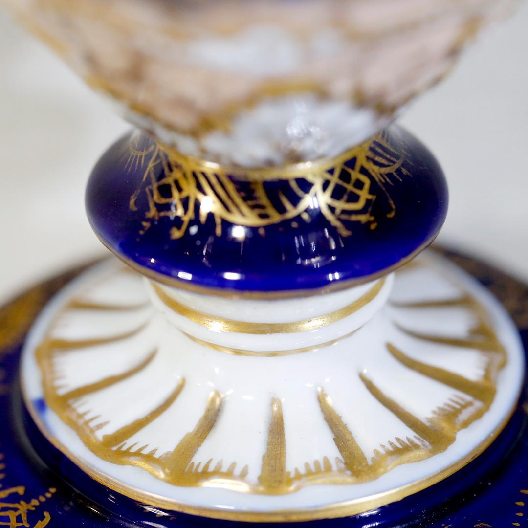 【送料込み】ドレスデン 帆船 壺 蓋付き 飾り壺 コバルト 金彩 ②