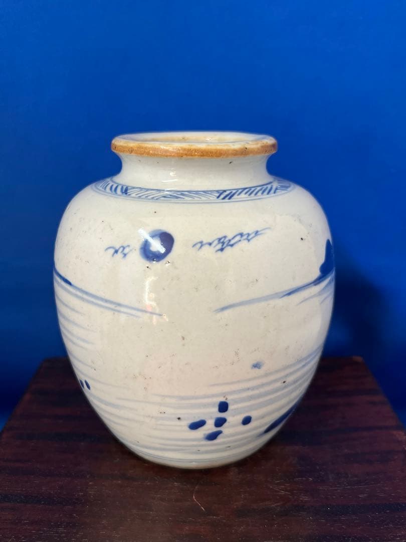 中国古美術　清時代染付け壺/水指　文房具 BL2-88-0