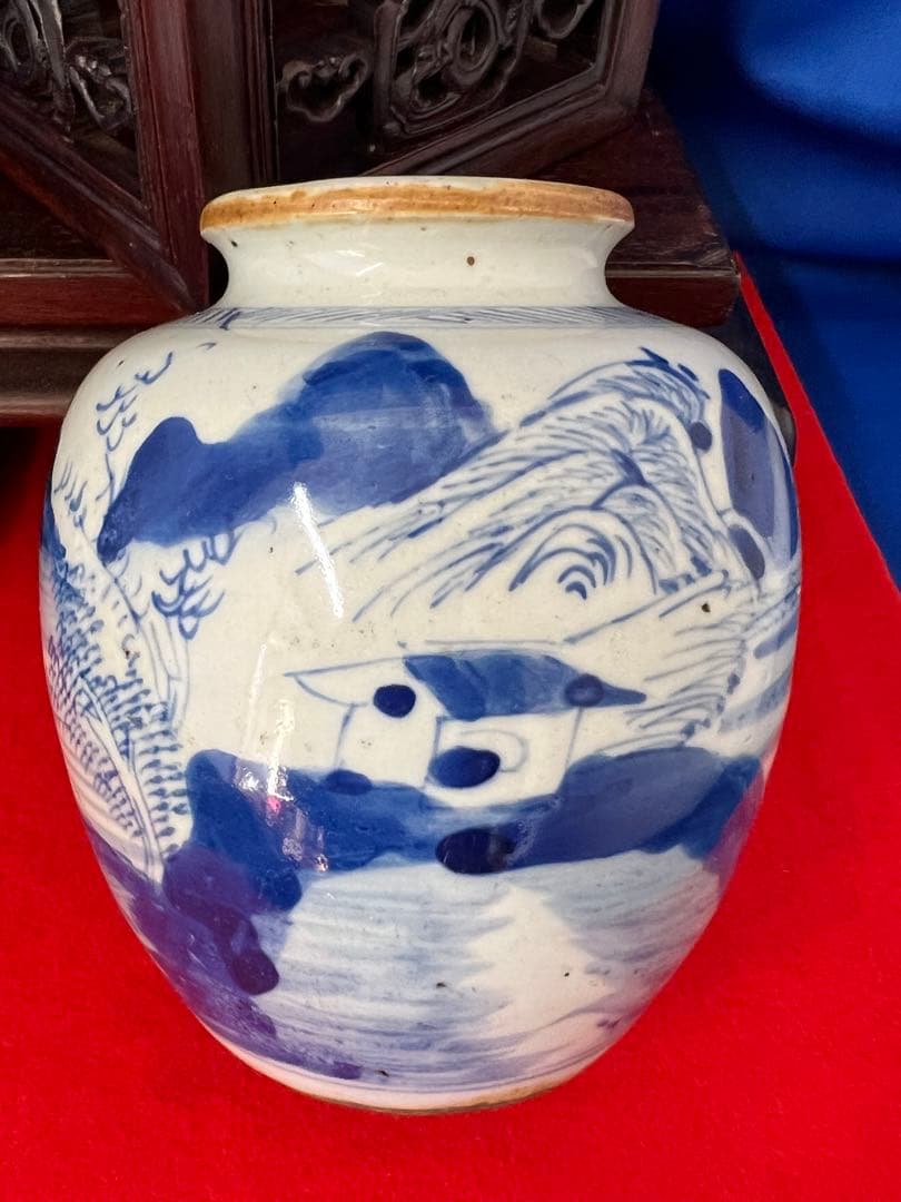 中国古美術　清時代染付け壺/水指　文房具 BL2-88-0