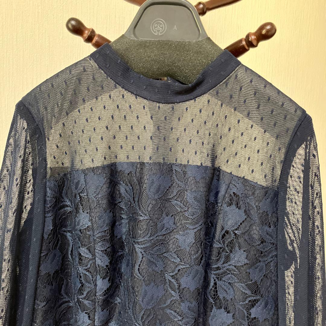 ネイビー レース ドレス 長袖 フレア　23区　 最終価格