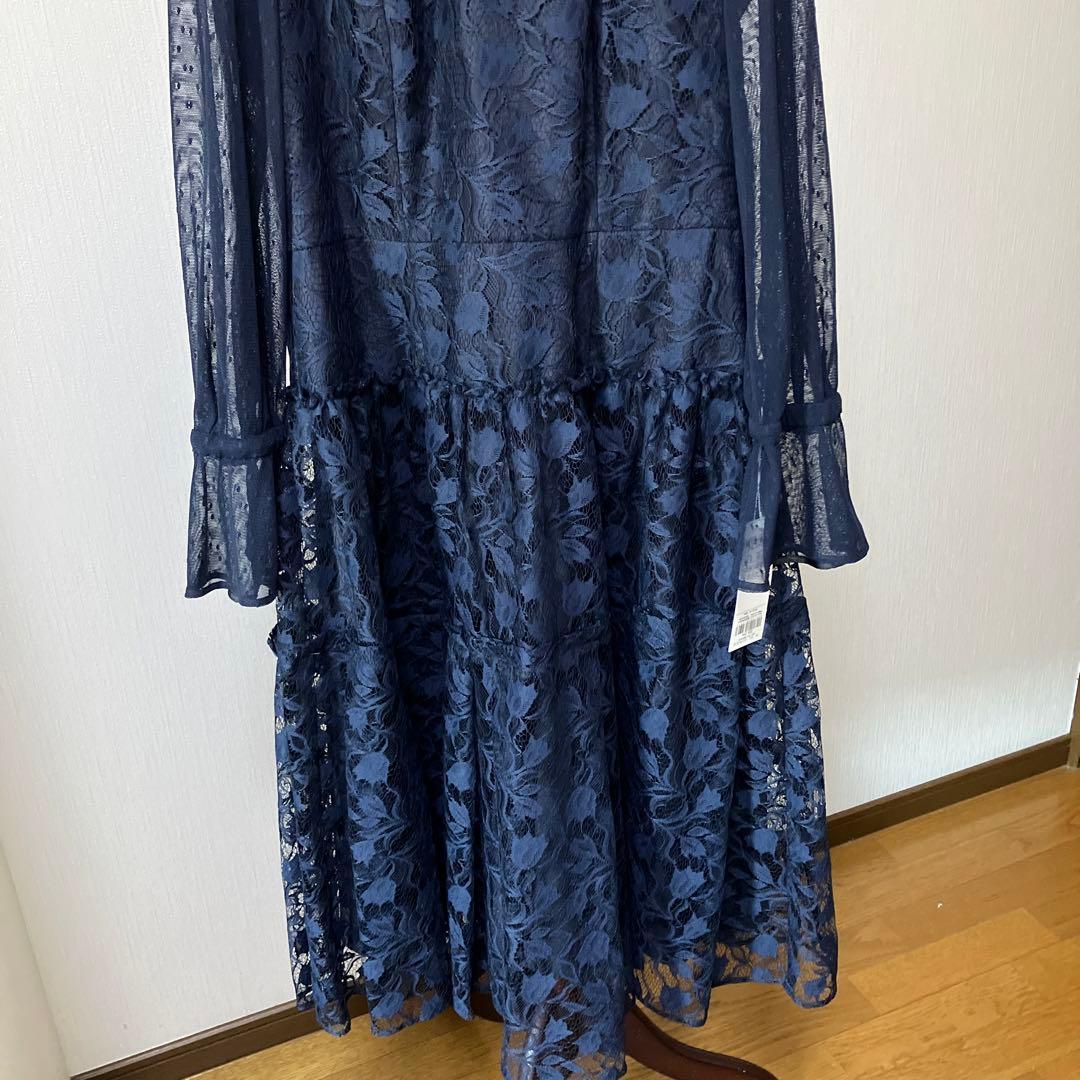 ネイビー レース ドレス 長袖 フレア　23区　 最終価格
