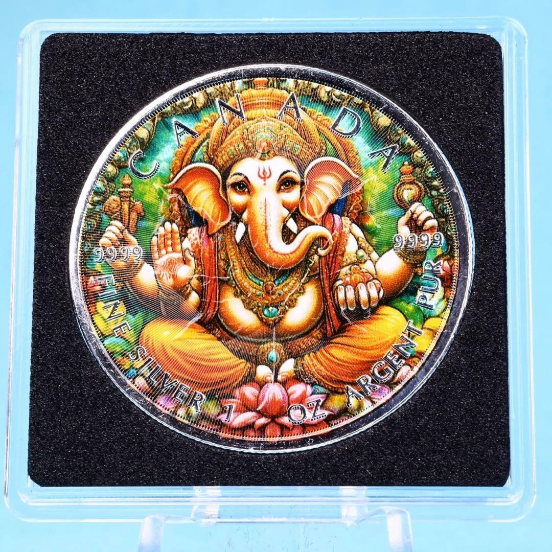 100枚限定 メイプルリーフ 銀貨 カラー インド ガネーシャ 1オンス 1oz