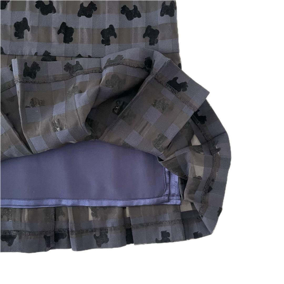 SIIILON フロッキー 犬イラスト チェック柄 プリーツスカート