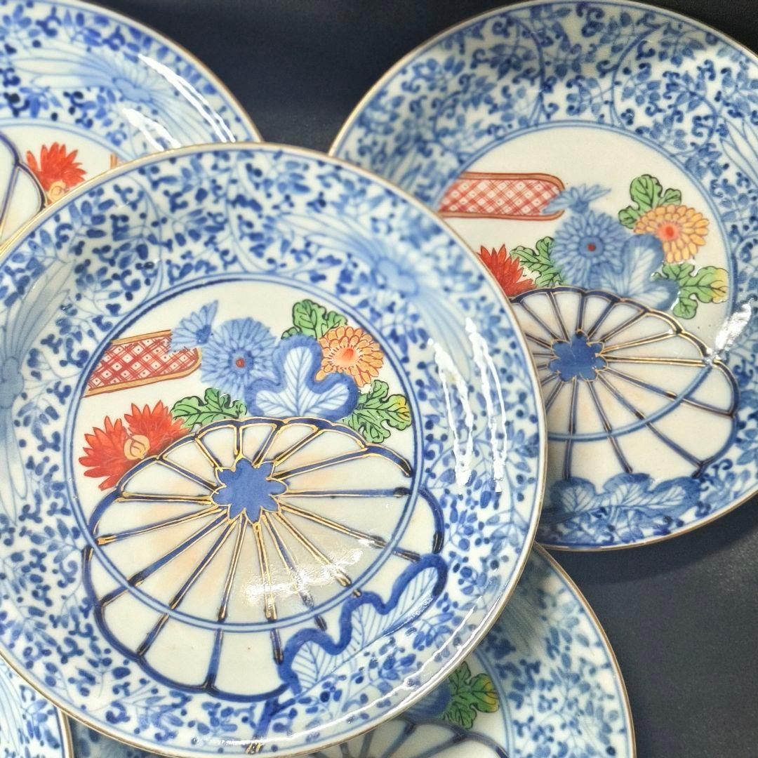 古伊万里 金彩色絵皿 染付 金縁手描き 角福 時代物 蒐集家放出江戸骨董 古美術