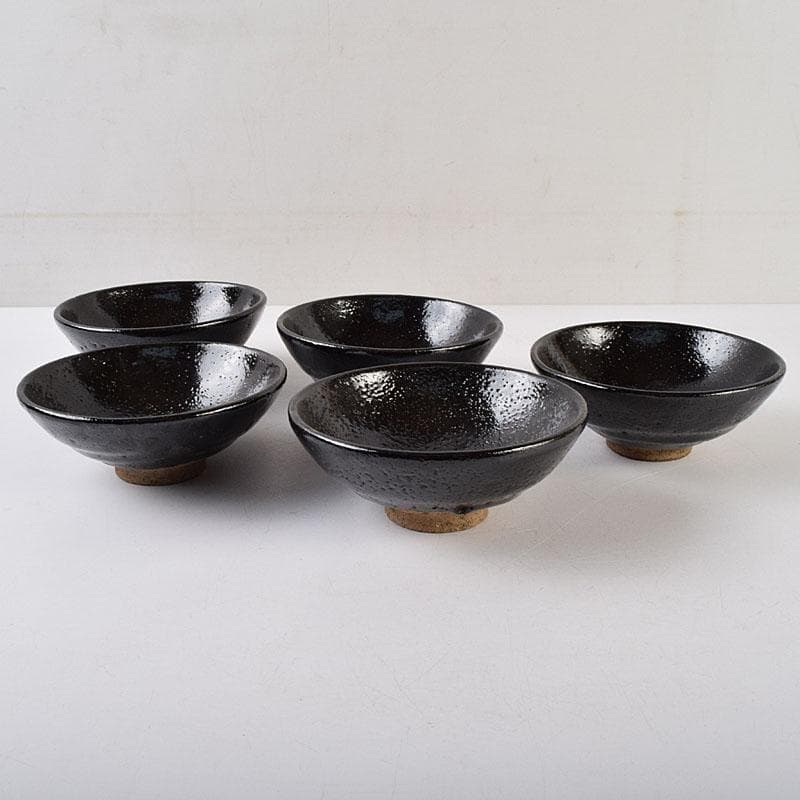 和食器　楽吉左衛門　黒楽平茶碗　高台平皿　2種10客　時代箱　V　R9525