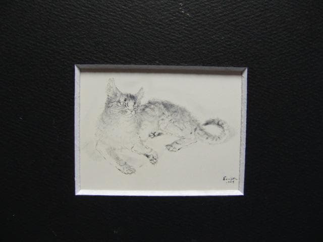藤田嗣治、【猫】、希少な画集より、新品高級額・額装付