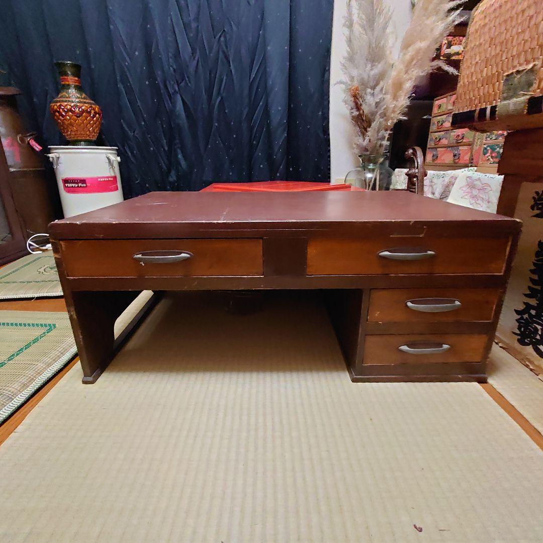 週末特価！文机 片袖4引き出し　ちゃぶ台　書斎机　昭和レトロ