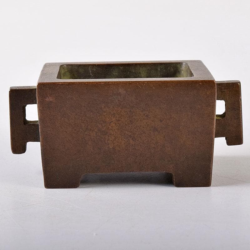 中国　大明宣徳年製　古銅　四方双耳香炉　馬槽爐　V　8638E