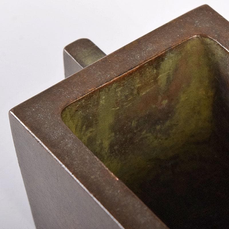 中国　大明宣徳年製　古銅　四方双耳香炉　馬槽爐　V　8638E