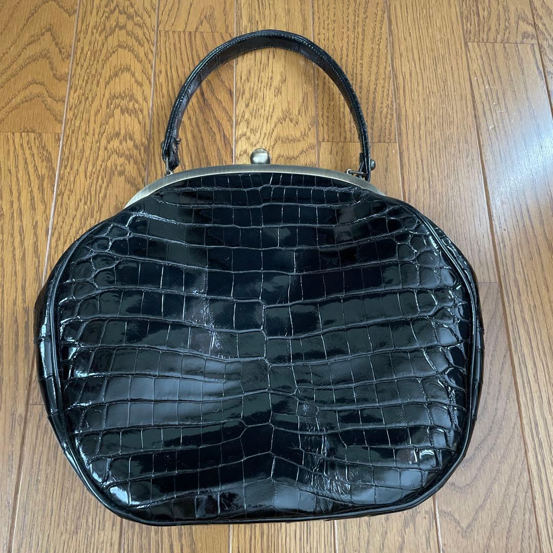 クロコダイル　本革　がま口バッグ