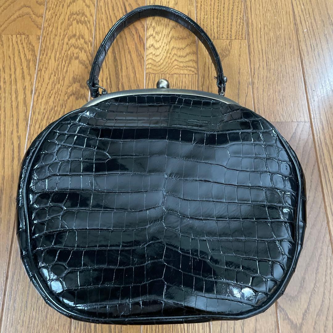 クロコダイル　本革　がま口バッグ