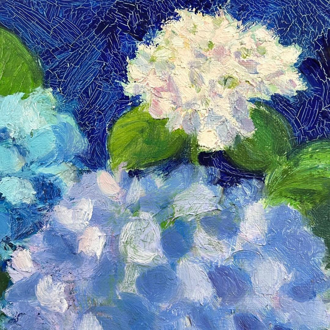 山本恵久「あじさい」キャンバスに油彩画 油絵 直筆サイン入り 額縁入り