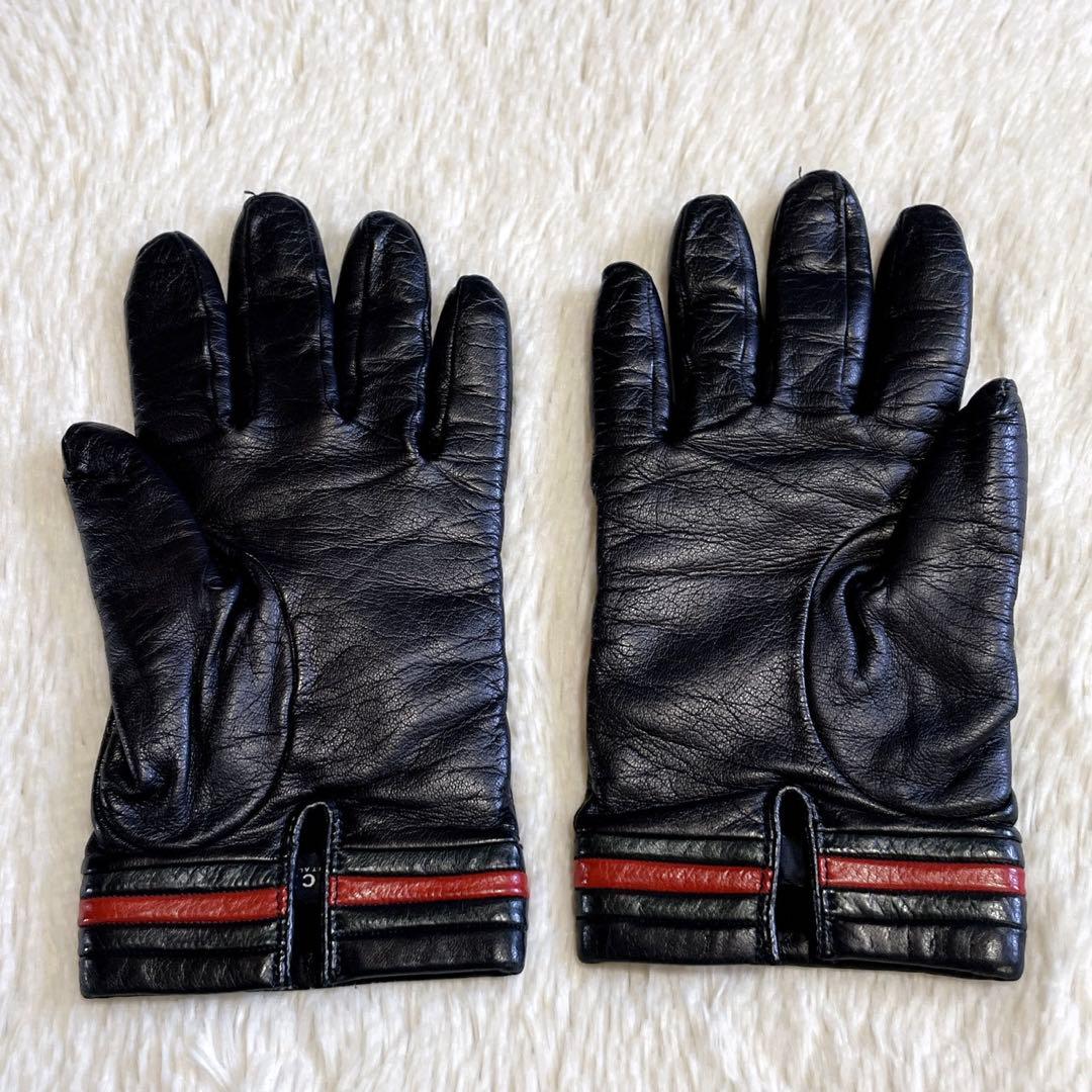 美品 GUCCI グッチ カシミヤ 本革 レザーグローブ 手袋 シェリーライン