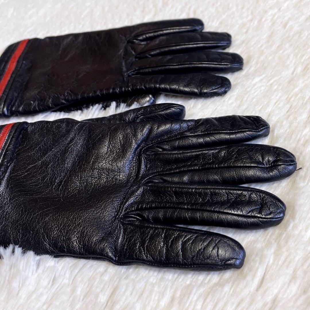 美品 GUCCI グッチ カシミヤ 本革 レザーグローブ 手袋 シェリーライン