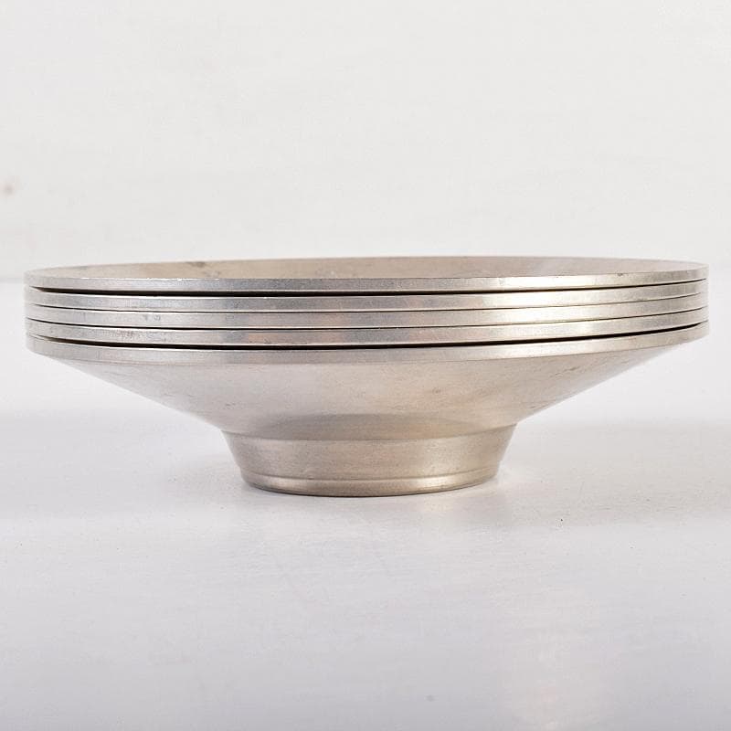 煎茶道具　平安　英青堂造　純錫園式茶托　五客　合計約588g　共箱　MR7702