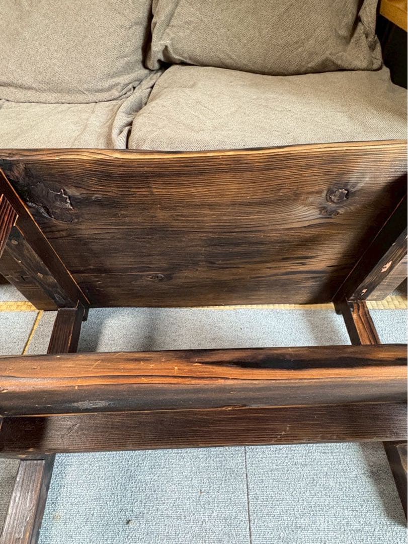 焼杉 ローテーブル 無垢材 棚付き 和モダン カフェ風　インテリア家具