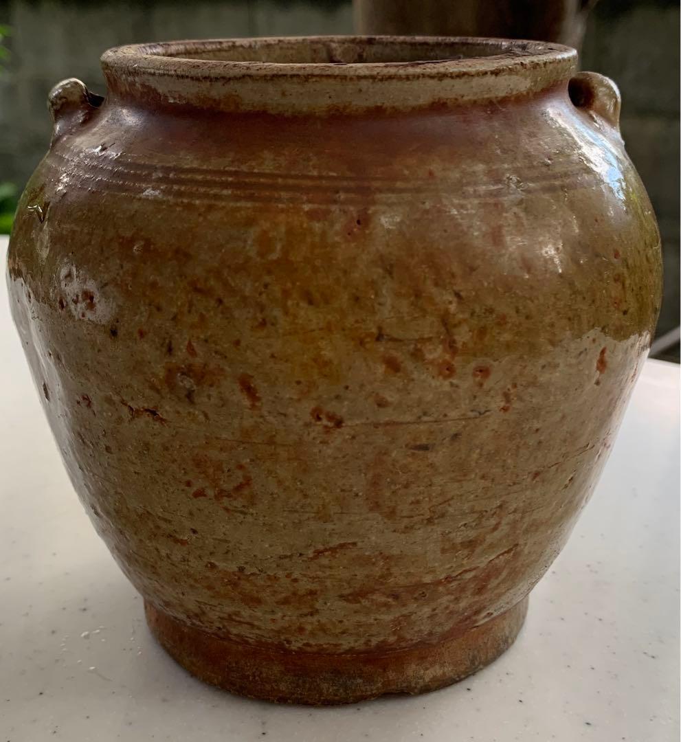 瀬戸焼　お歯黒壺　高台　双耳　アンティーク