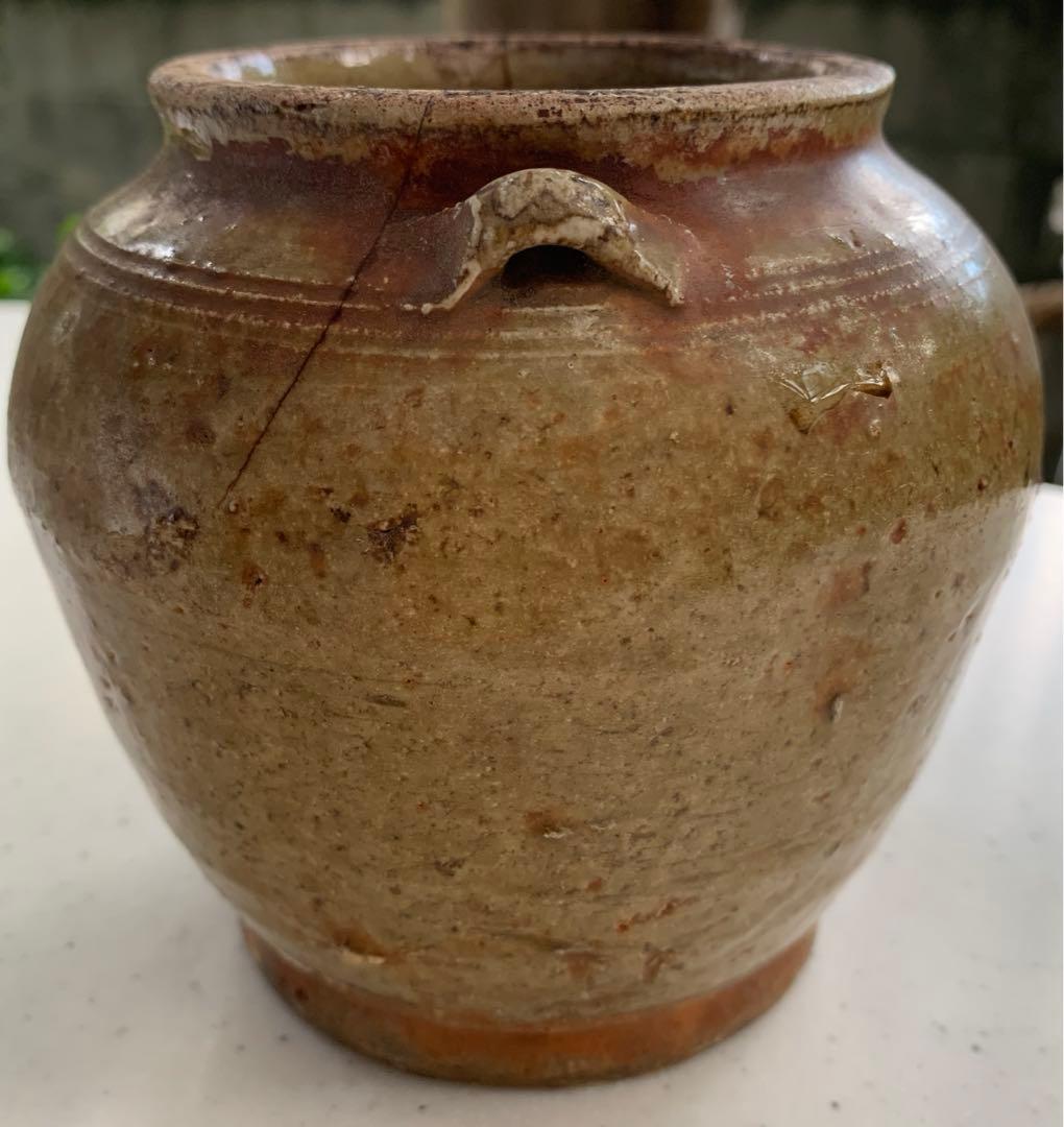 瀬戸焼　お歯黒壺　高台　双耳　アンティーク