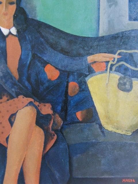 前田利昌、【長椅子の女】、希少な額装用画集より、新品額装付