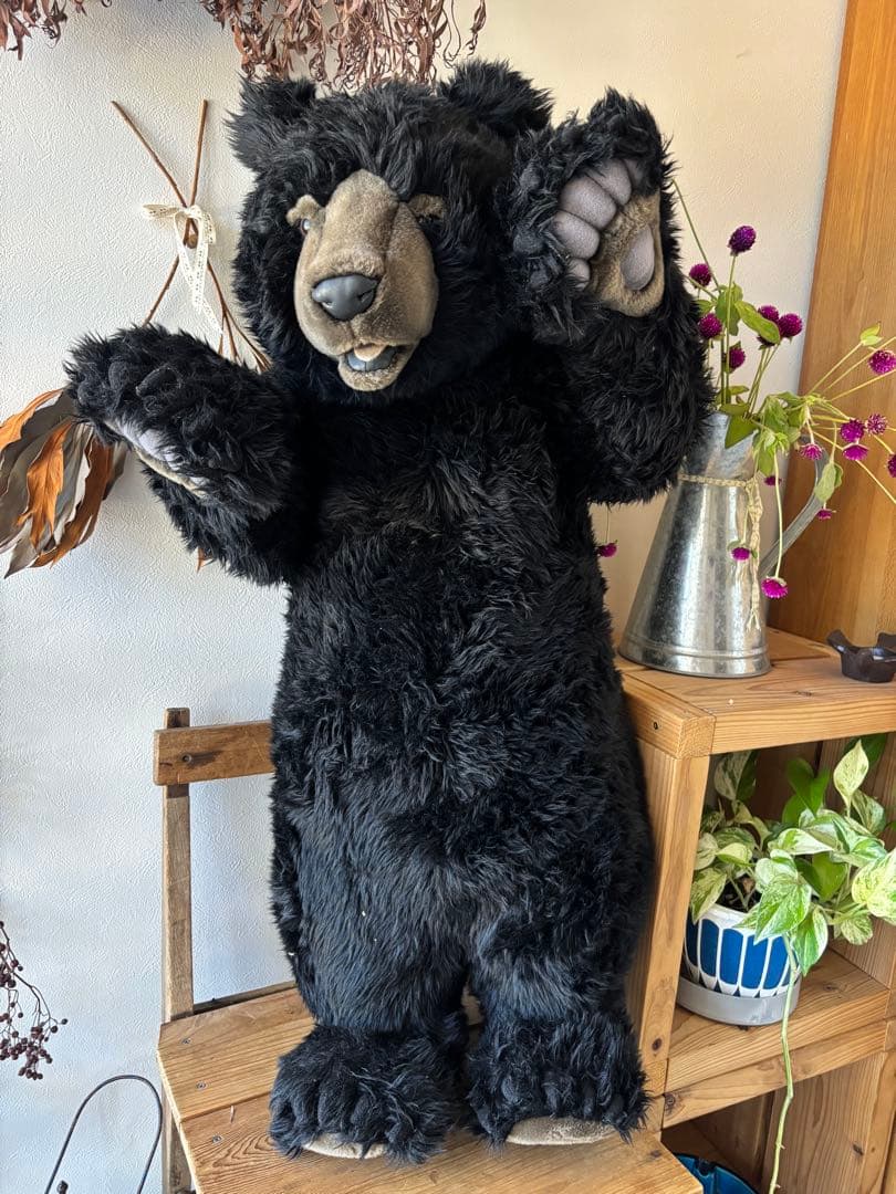 希少 HANSA 大型 黒クマ ぬいぐるみ リアルアニマル