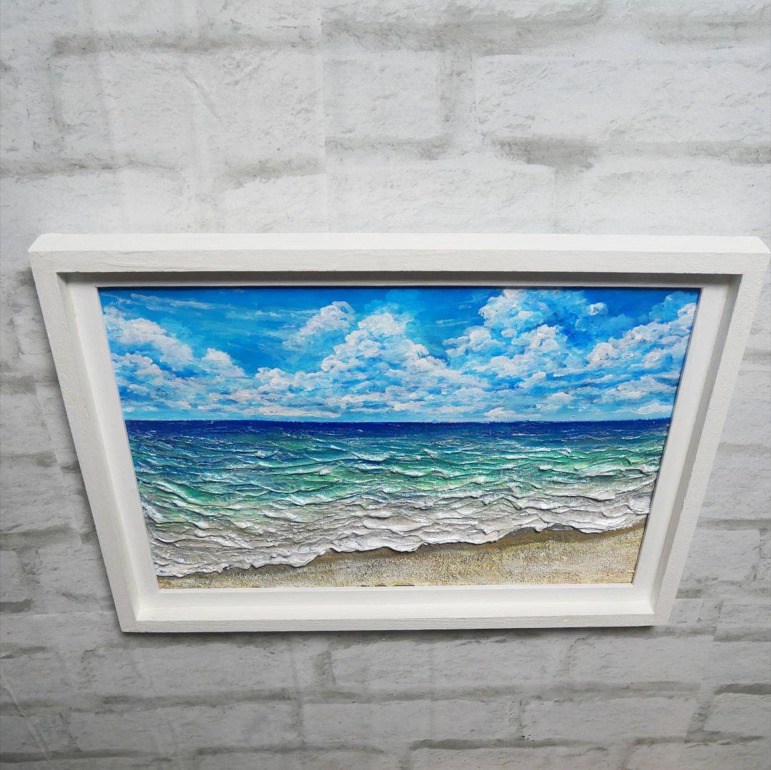 油絵 油彩 油彩画 絵 絵画【夏の砂浜の海】