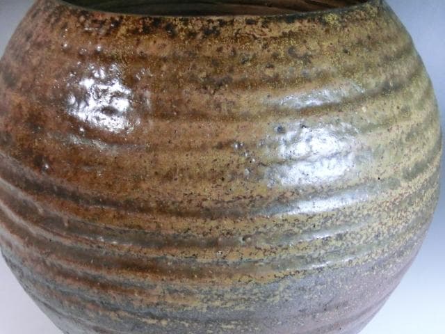 壷●飴釉の丸壷 古備前 古い広口花瓶 古壺 花瓶 花器 置物 時代物 骨董品■