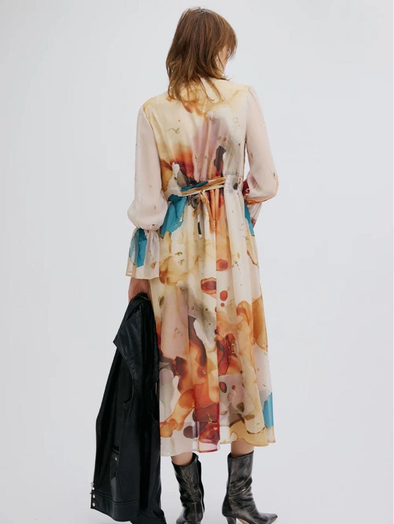 【美品】AMERI Mサイズインクアートドレス ワンピース