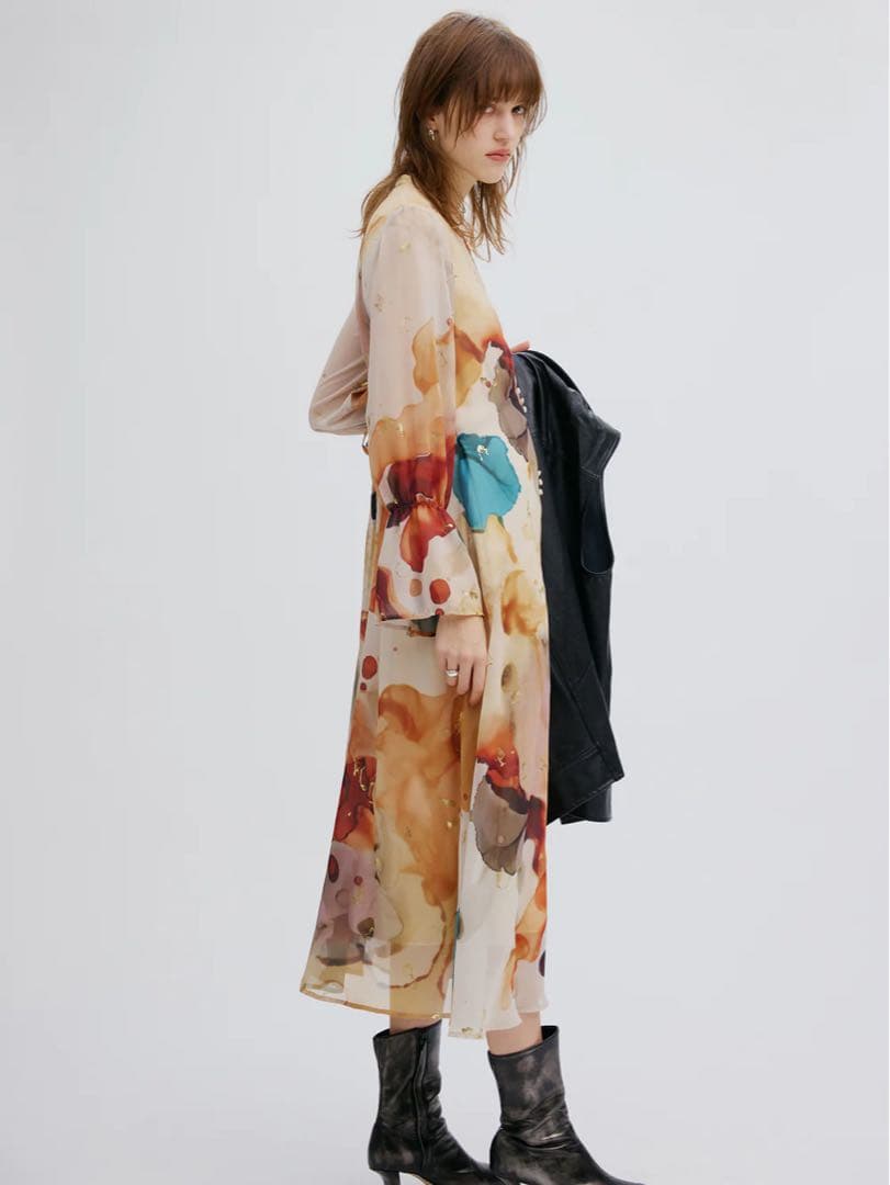 【美品】AMERI Mサイズインクアートドレス ワンピース