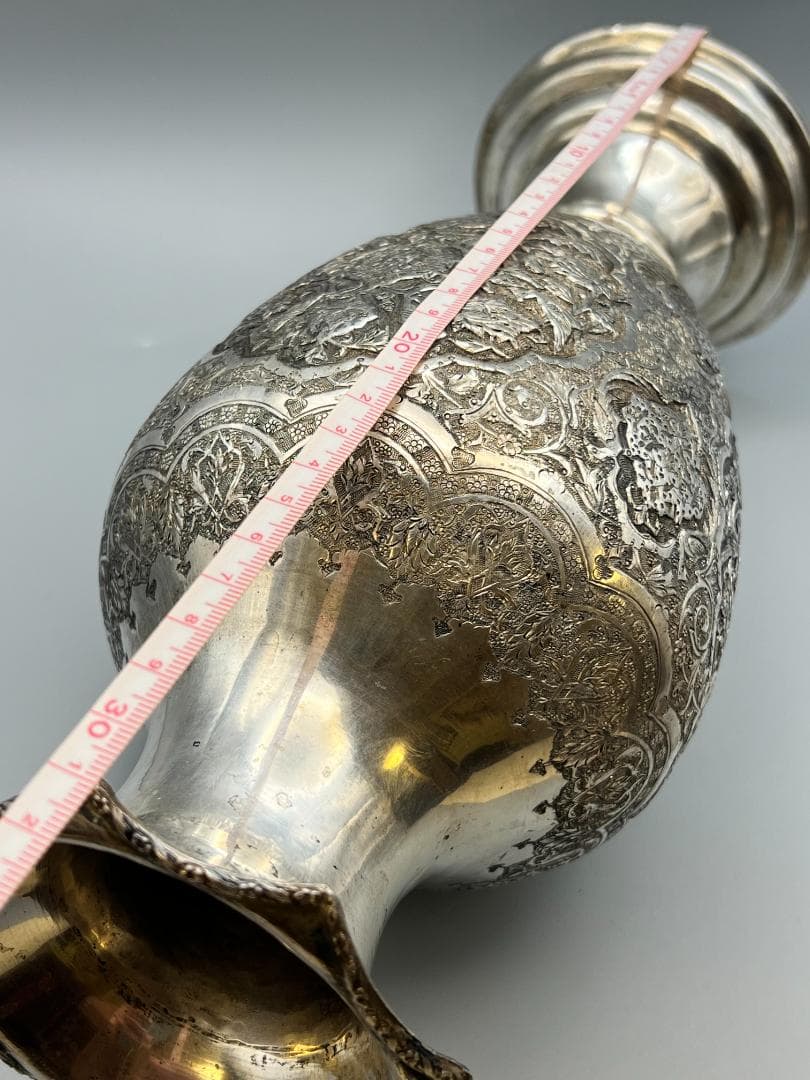 銀製　ライオンマーク　三越　銀花瓶　花入れ　手彫　銀細工　重量約820g