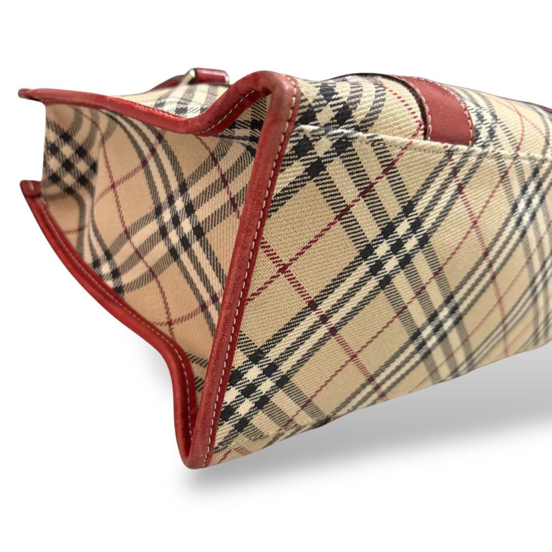 バーバリーロンドン ブルーレーベル ハンドバッグ トート ノバチェック　レッド