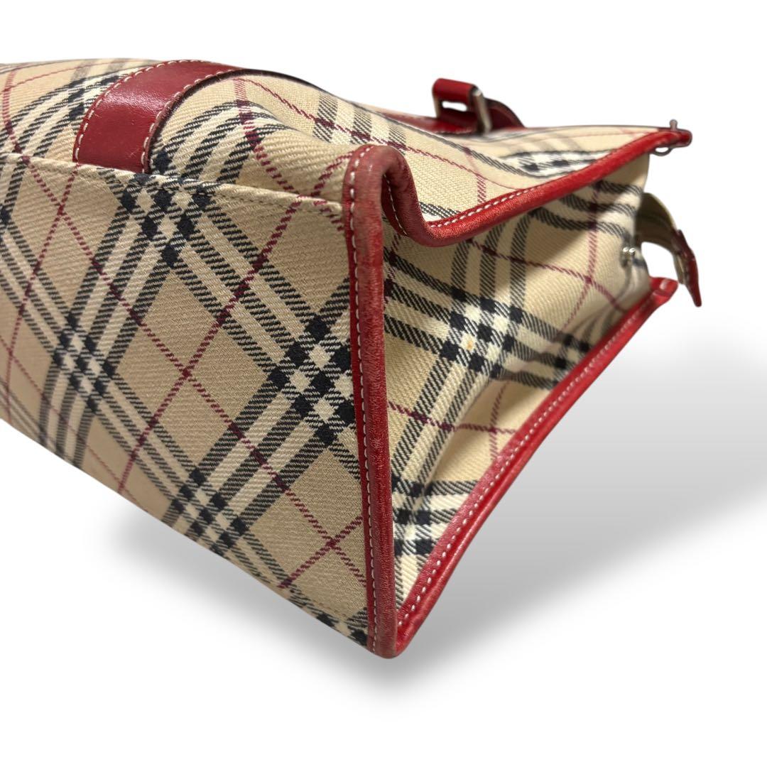 バーバリーロンドン ブルーレーベル ハンドバッグ トート ノバチェック　レッド