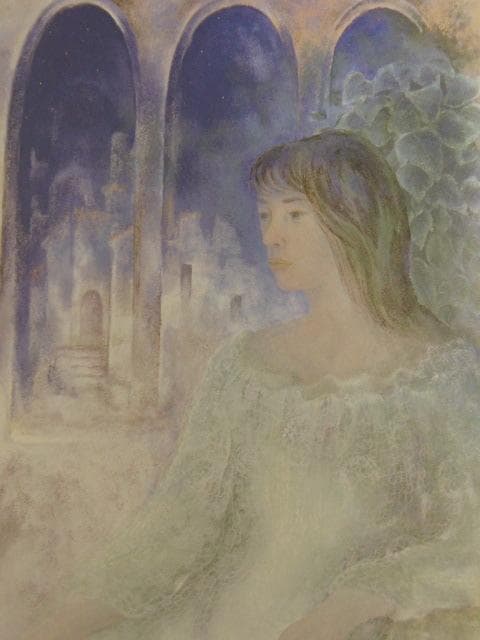 上田勝也、【夜】、希少な額装用画集より、新品額装付、状態良好