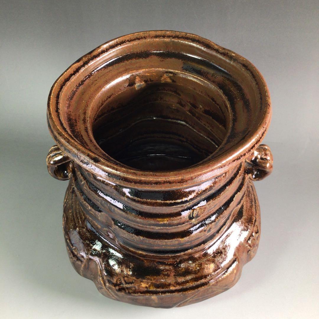 Ｒ３２５　水指　『長谷川青峯造』『耳付』『瀬戸水指』　共箱　茶道具