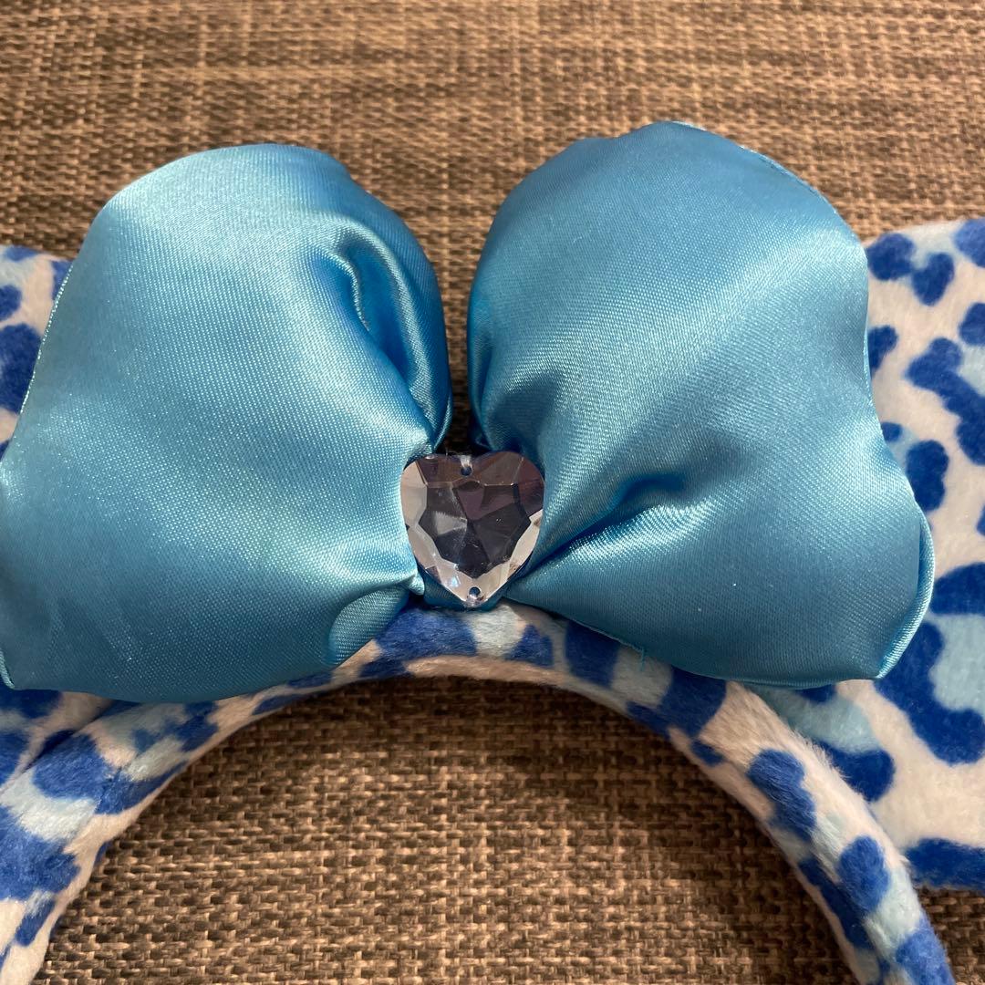 【最終値下げ！】ディズニー　カチューシャ ヒョウ柄　ブルー リボン ミニー