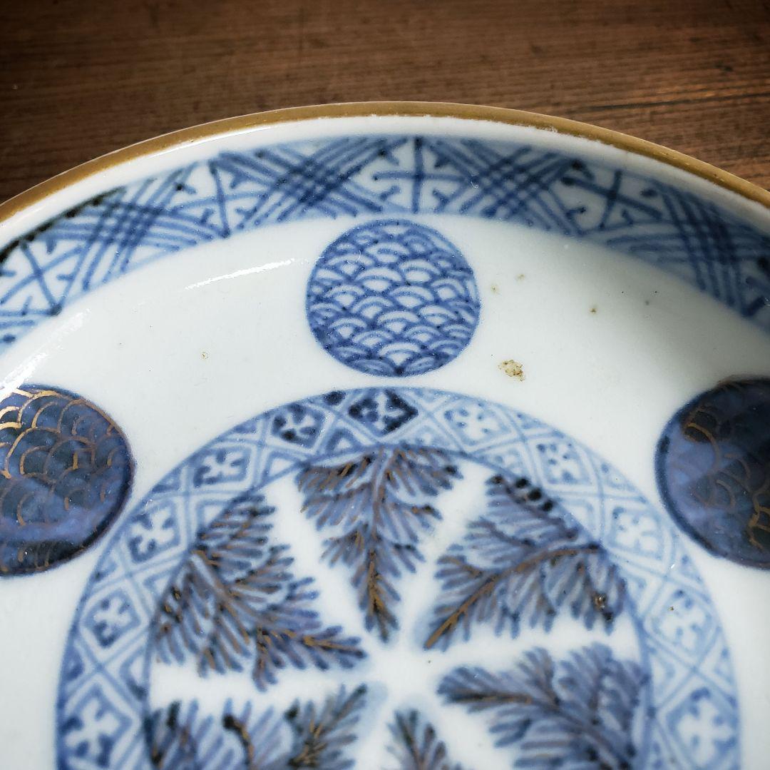 小皿 古伊万里 明治 丸窓 ようらく 四方襷文様 大明嘉清年製 イ号 ニュウ