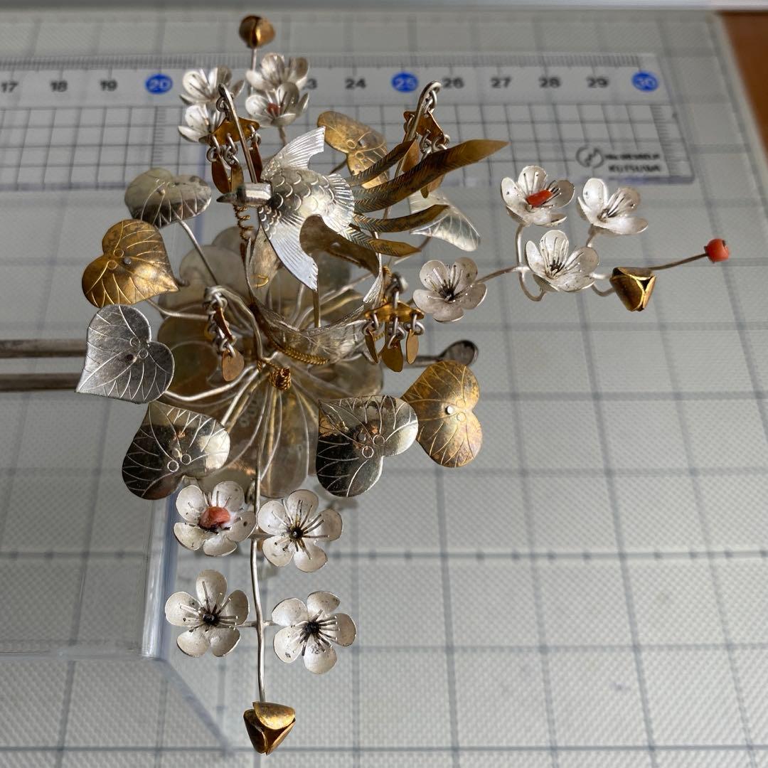 アンティーク　金工細工　花嫁かんざし　金銀びらかんざし