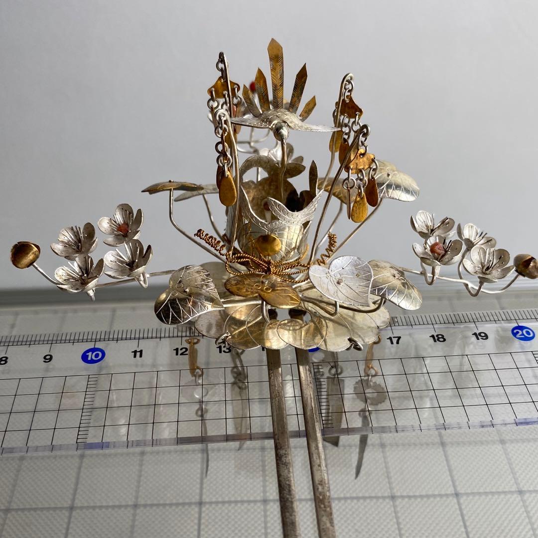アンティーク　金工細工　花嫁かんざし　金銀びらかんざし