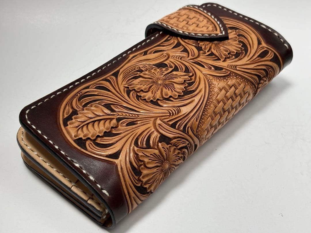 ウォレット　長財布　レザーカービング　ヌメ革　レザークラフト