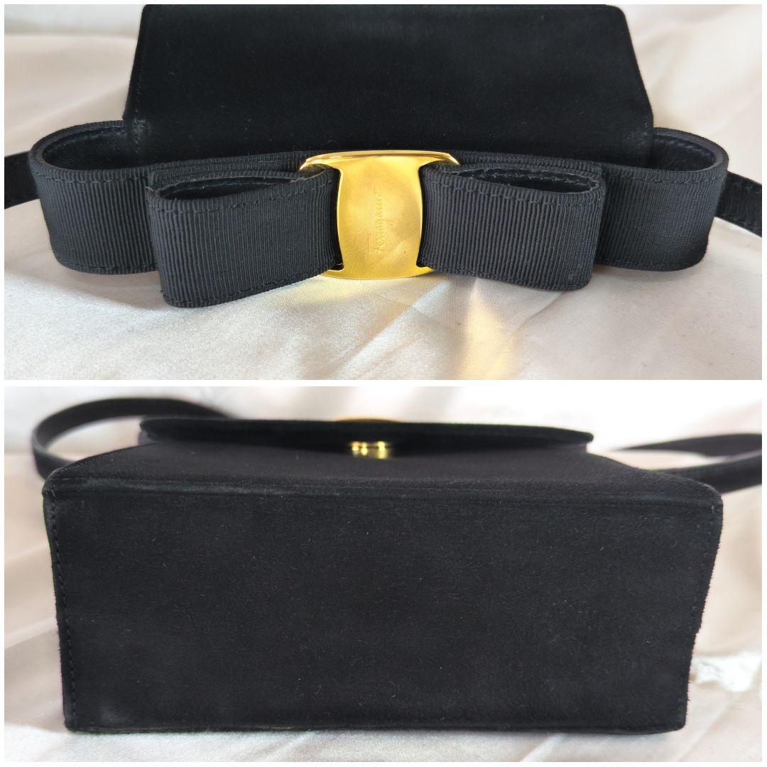 【極美品】フェラガモ ヴァラリボン ハンドバッグ 2way スエード 黒