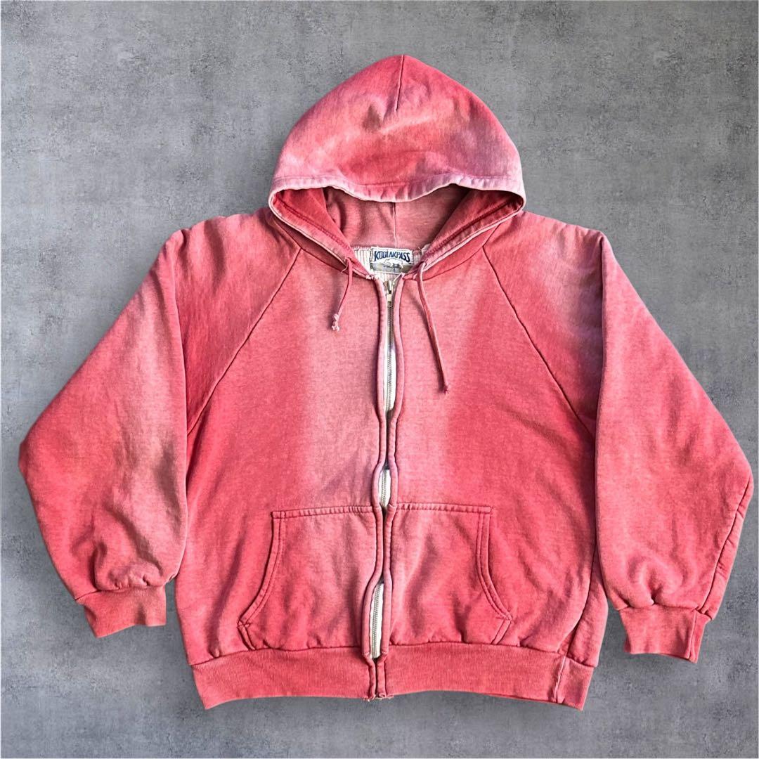 70s 80s 裏サーマル ルーマニア 短丈 ジップパーカー レッド フェード